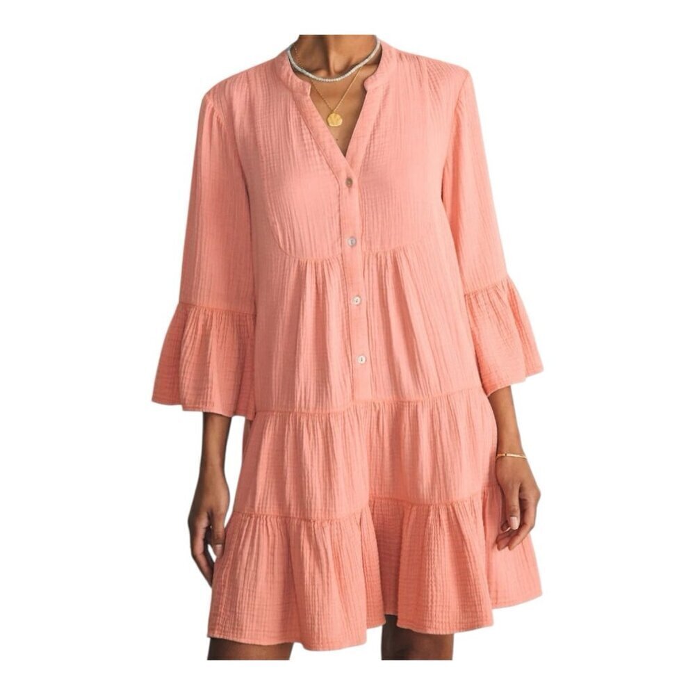 Faherty Dream Cotton Gauze Kasey Dress Organic Boho Beach Coral XXS Oversized